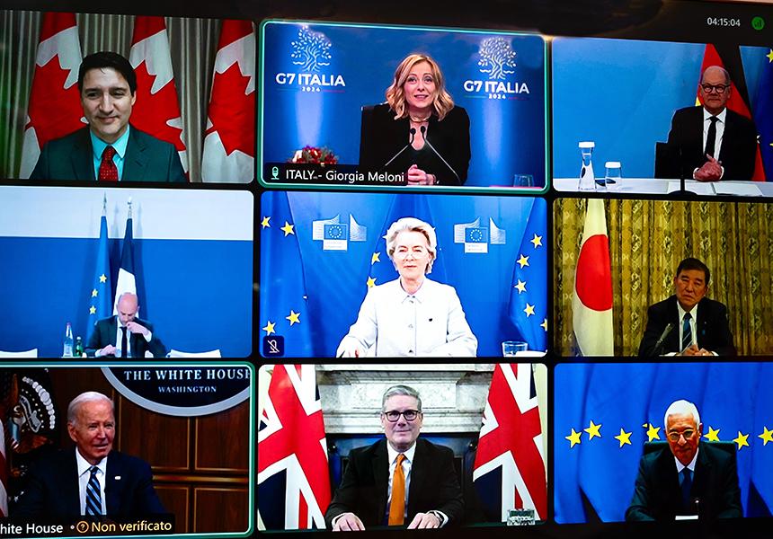 Il Presidente Meloni ha presieduto una riunione dei Leader G7 per discutere le principali questioni internazionali